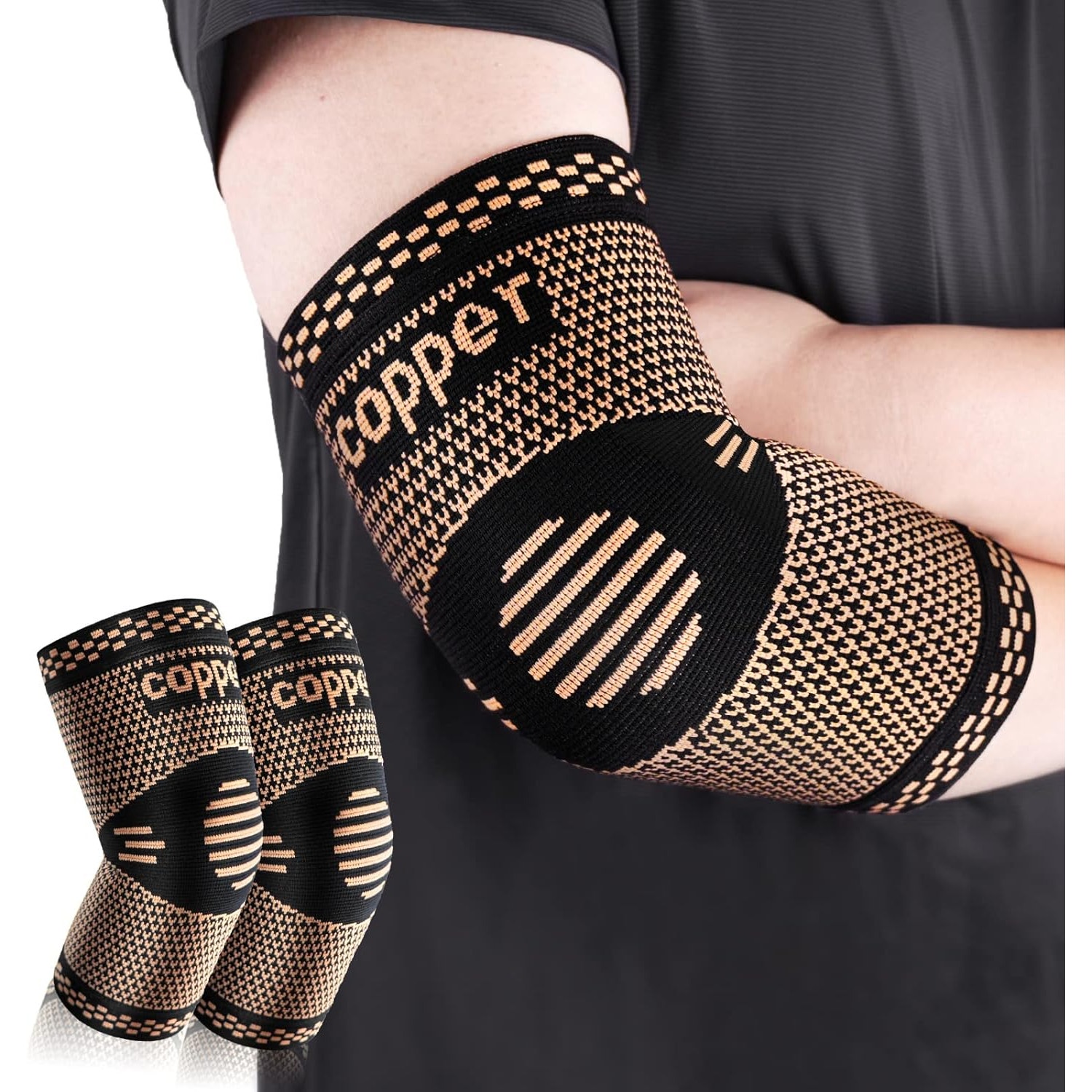 Copper Elbow Sleeve Compression Brace Small Tendonitis Tennis Elbow 1 Pc